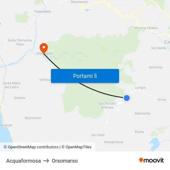 Acquaformosa to Orsomarso map