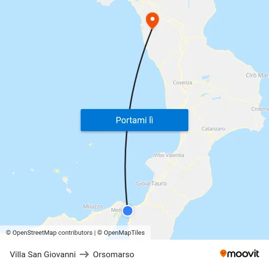 Villa San Giovanni to Orsomarso map