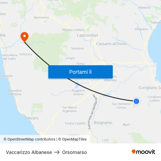Vaccarizzo Albanese to Orsomarso map
