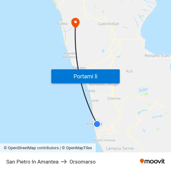 San Pietro In Amantea to Orsomarso map