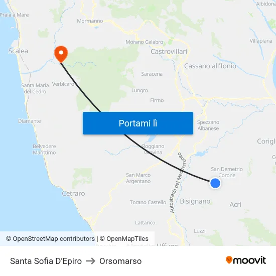 Santa Sofia D'Epiro to Orsomarso map