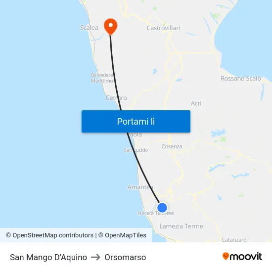 San Mango D'Aquino to Orsomarso map