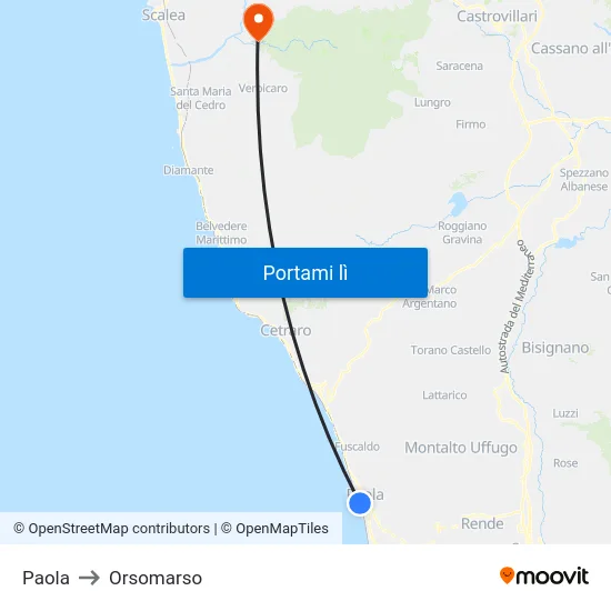 Paola to Orsomarso map