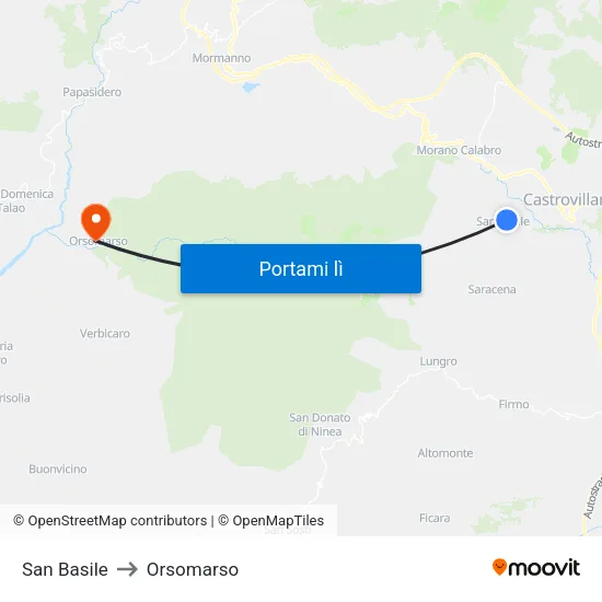 San Basile to Orsomarso map