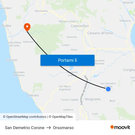 San Demetrio Corone to Orsomarso map