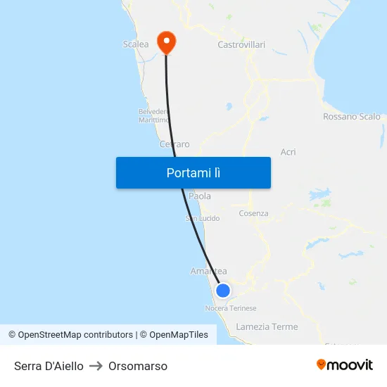 Serra D'Aiello to Orsomarso map