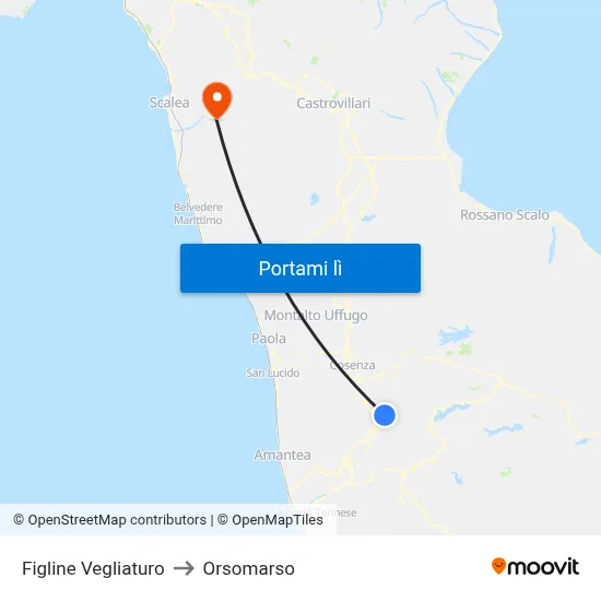Figline Vegliaturo to Orsomarso map
