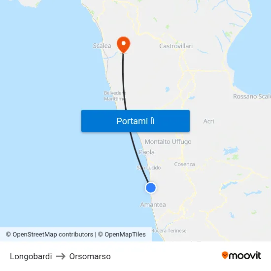 Longobardi to Orsomarso map
