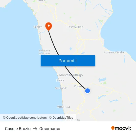 Casole Bruzio to Orsomarso map