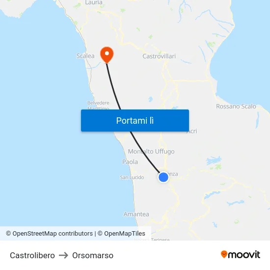 Castrolibero to Orsomarso map