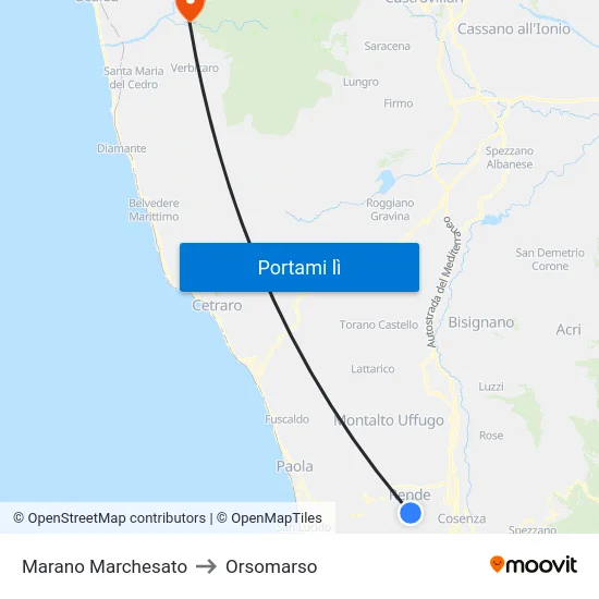 Marano Marchesato to Orsomarso map