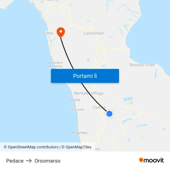 Pedace to Orsomarso map