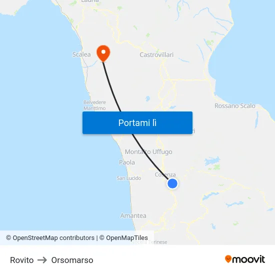 Rovito to Orsomarso map