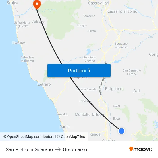 San Pietro In Guarano to Orsomarso map
