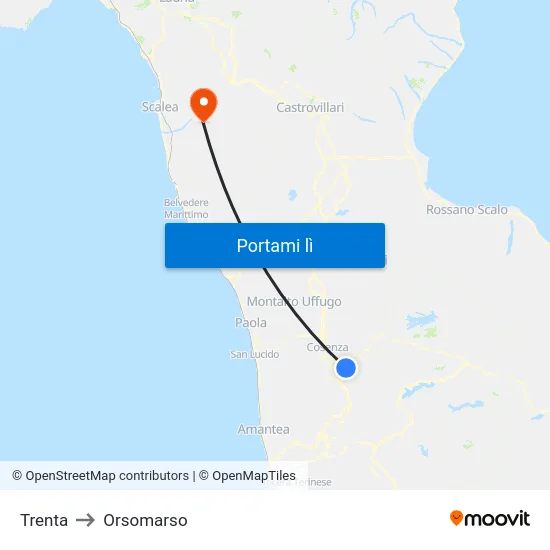 Trenta to Orsomarso map