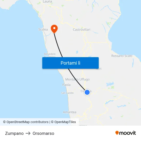 Zumpano to Orsomarso map