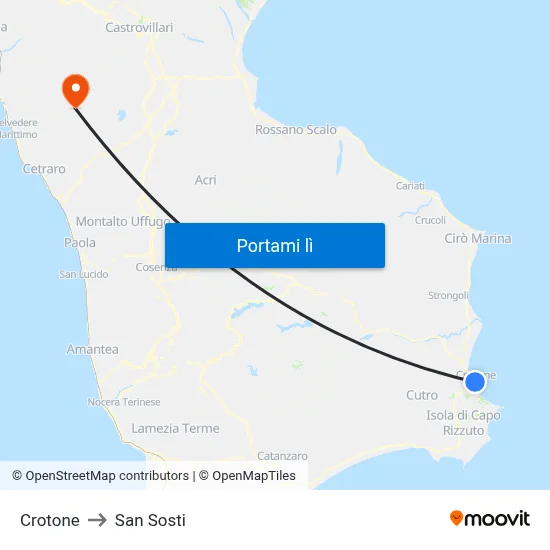 Crotone to San Sosti map