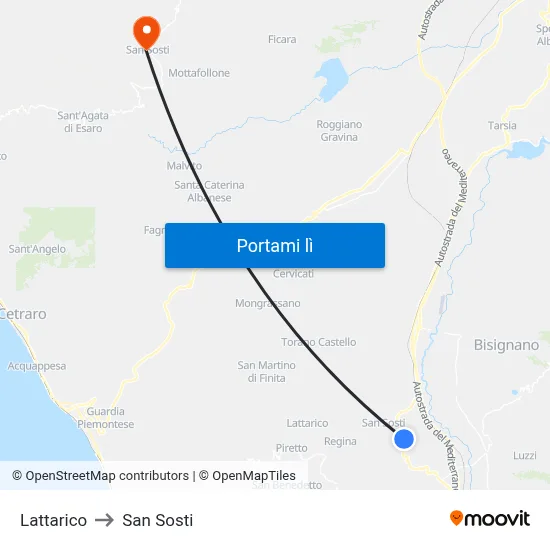 Lattarico to San Sosti map