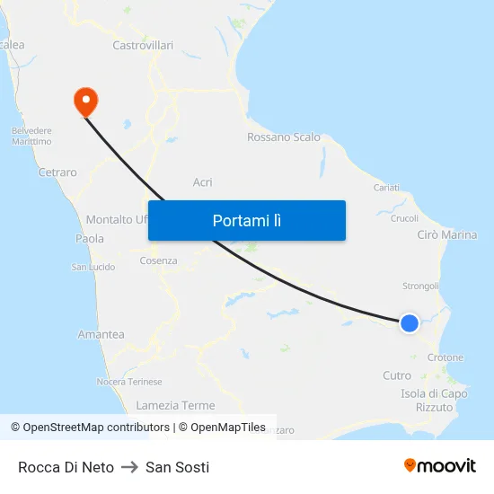 Rocca Di Neto to San Sosti map