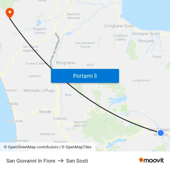 San Giovanni In Fiore to San Sosti map