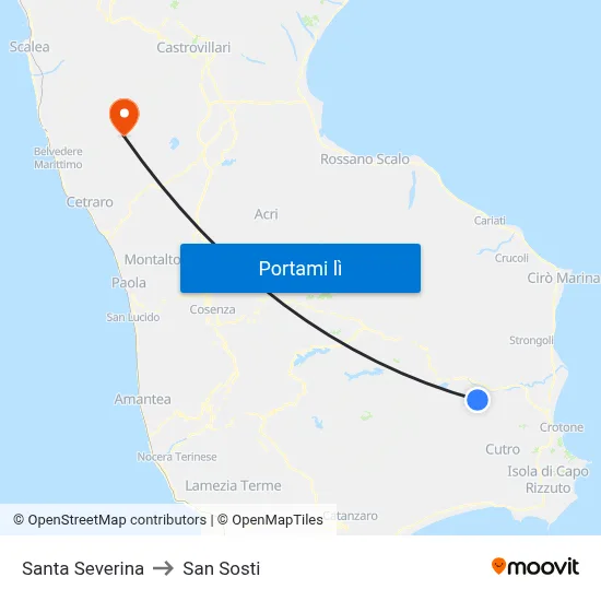 Santa Severina to San Sosti map