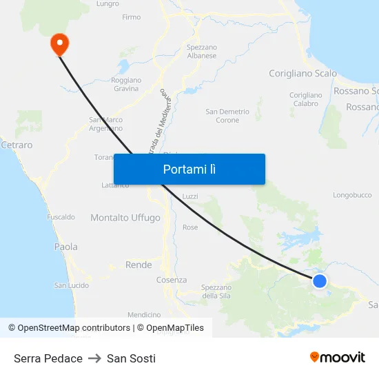 Serra Pedace to San Sosti map