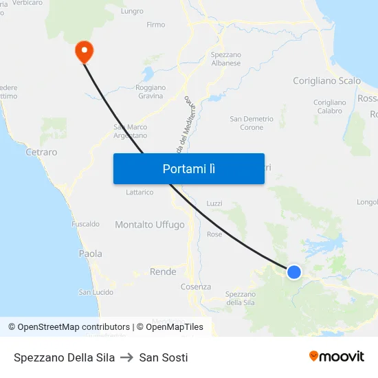 Spezzano Della Sila to San Sosti map