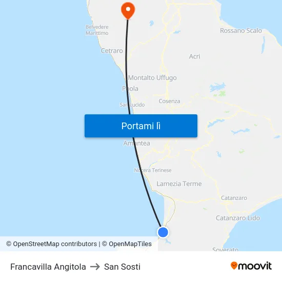 Francavilla Angitola to San Sosti map