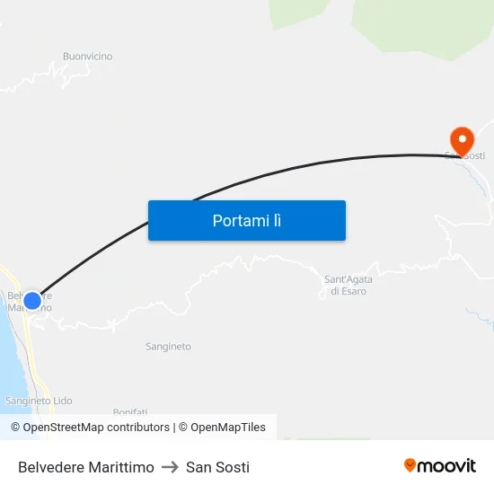 Belvedere Marittimo to San Sosti map