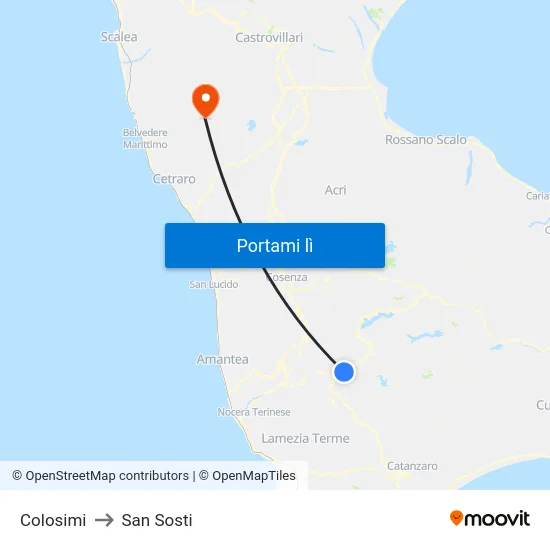Colosimi to San Sosti map