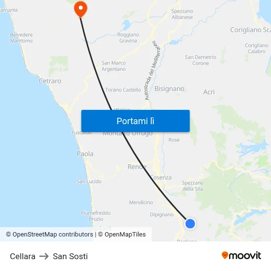 Cellara to San Sosti map