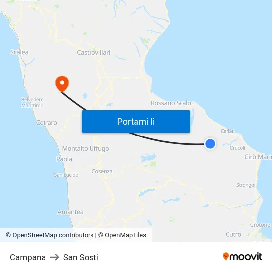 Campana to San Sosti map