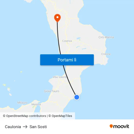 Caulonia to San Sosti map