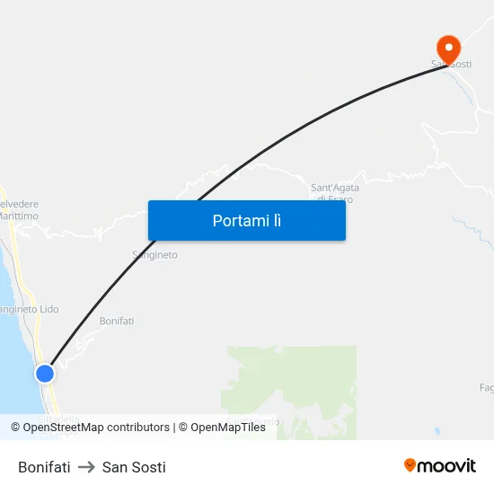 Bonifati to San Sosti map