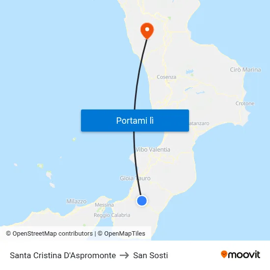 Santa Cristina D'Aspromonte to San Sosti map