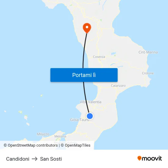 Candidoni to San Sosti map