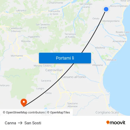Canna to San Sosti map