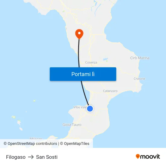 Filogaso to San Sosti map