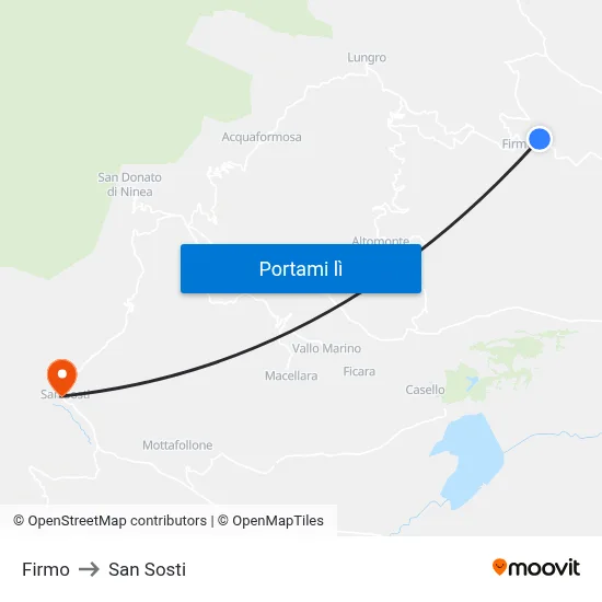 Firmo to San Sosti map