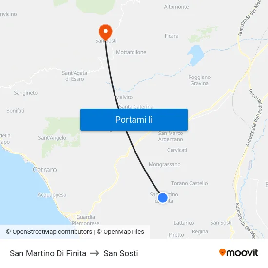San Martino Di Finita to San Sosti map