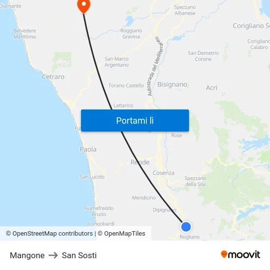 Mangone to San Sosti map