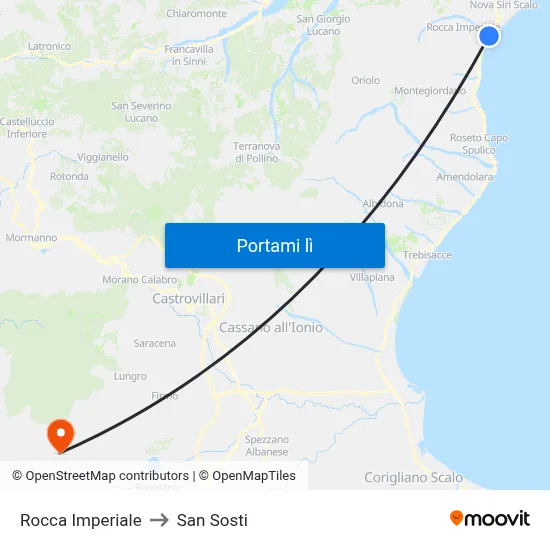 Rocca Imperiale to San Sosti map