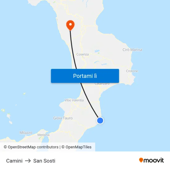 Camini to San Sosti map