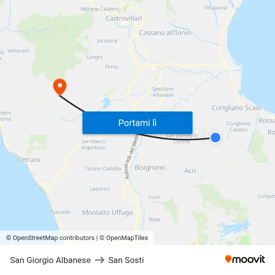 San Giorgio Albanese to San Sosti map