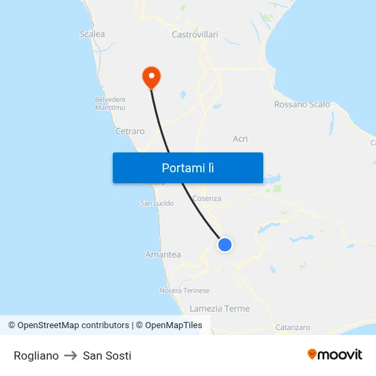 Rogliano to San Sosti map