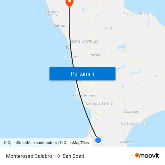 Monterosso Calabro to San Sosti map