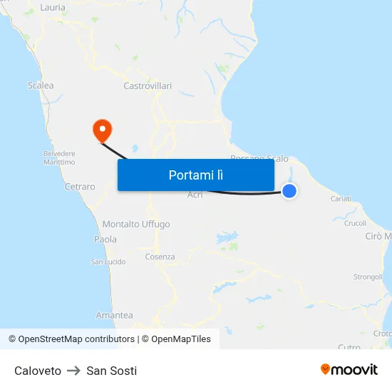Caloveto to San Sosti map