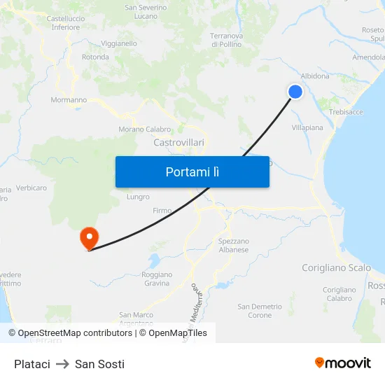 Plataci to San Sosti map