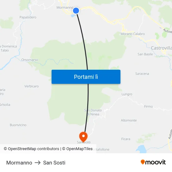 Mormanno to San Sosti map