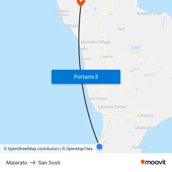 Maierato to San Sosti map